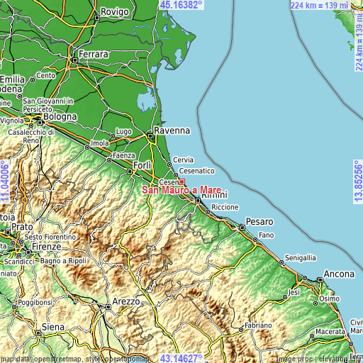 Topographic map of San Mauro a Mare