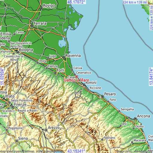 Topographic map of Gatteo a Mare