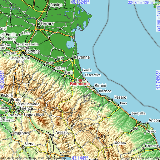 Topographic map of Bagnarola