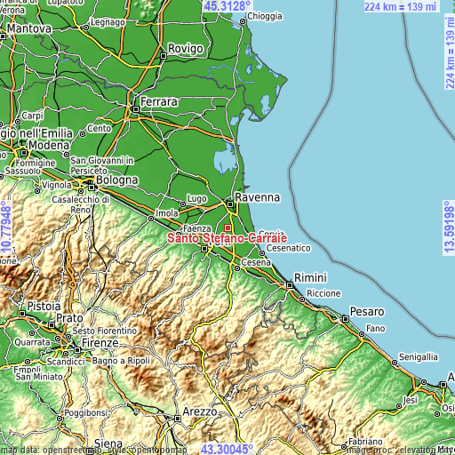 Topographic map of Santo Stefano-Carraie