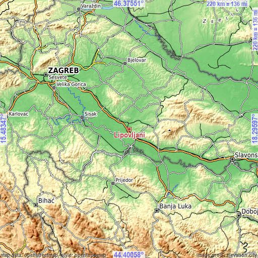 Topographic map of Lipovljani