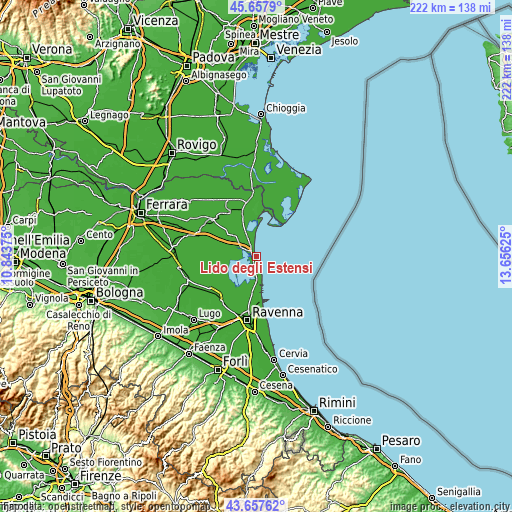 Topographic map of Lido degli Estensi