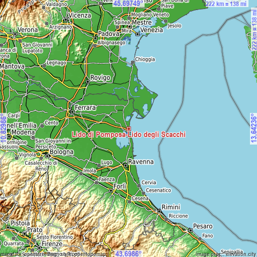 Topographic map of Lido di Pomposa-Lido degli Scacchi