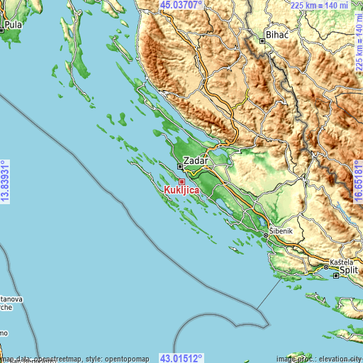 Topographic map of Kukljica