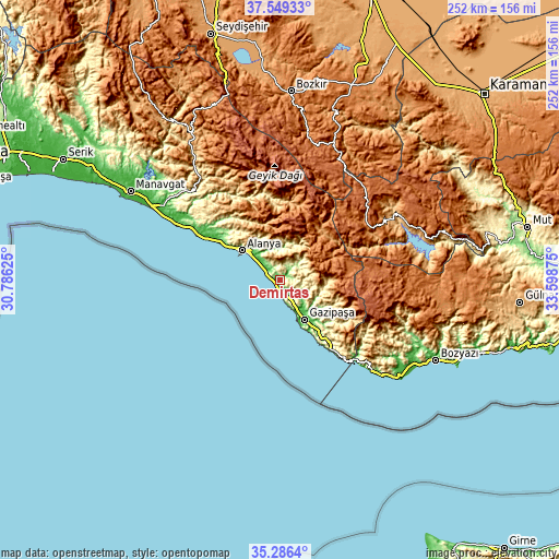 Topographic map of Demirtaş