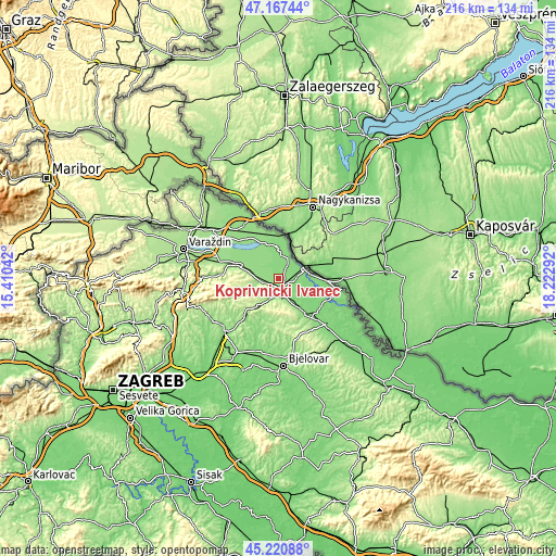 Topographic map of Koprivnički Ivanec