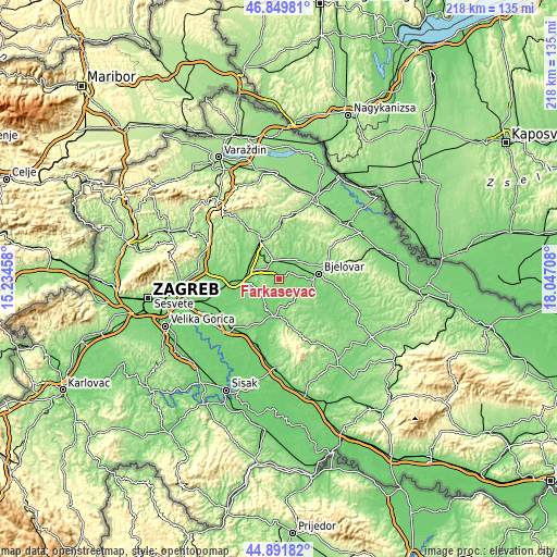 Topographic map of Farkaševac