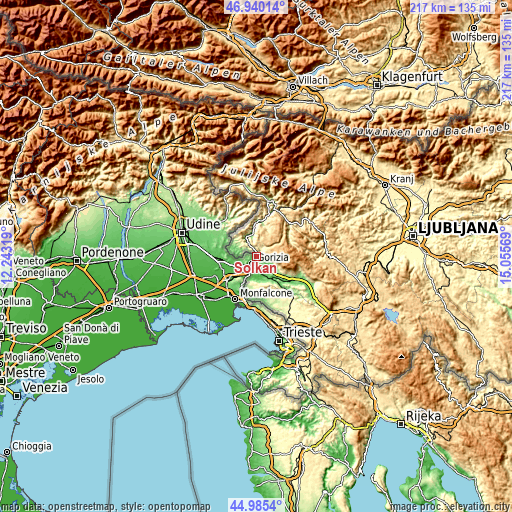 Topographic map of Solkan