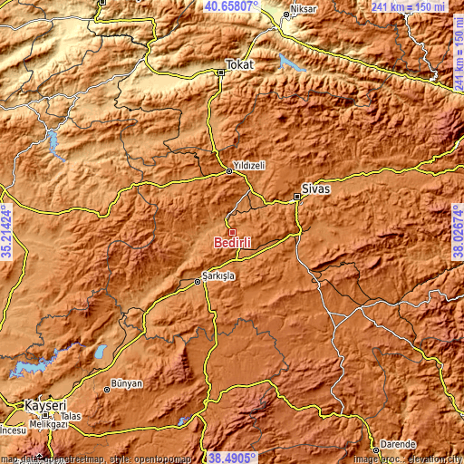 Topographic map of Bedirli