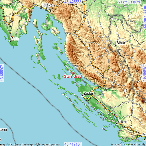 Topographic map of Stari Grad