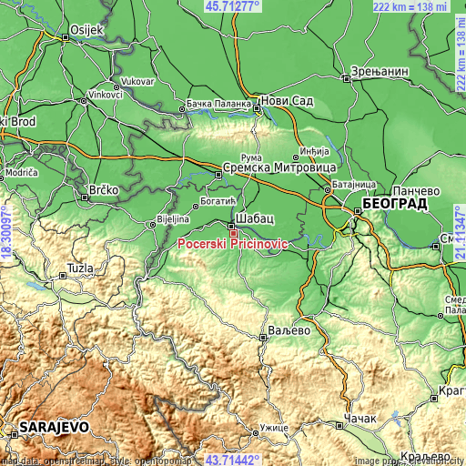 Topographic map of Pocerski Pričinović