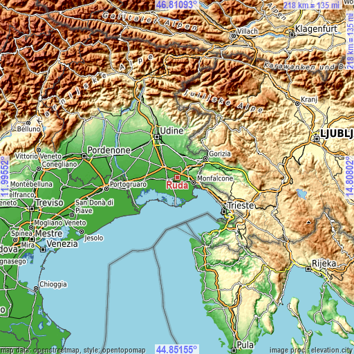 Topographic map of Ruda