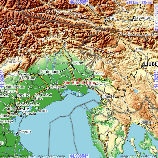 Topographic map of San Vito al Torre