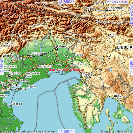 Topographic map of San Canzian d'Isonzo