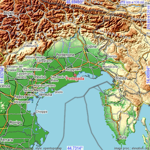 Topographic map of Pertegada