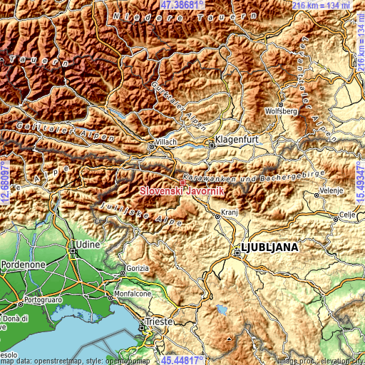 Topographic map of Slovenski Javornik