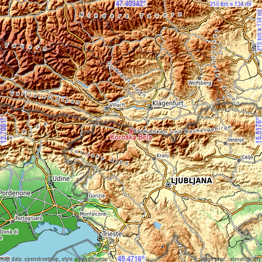 Topographic map of Koroška Bela