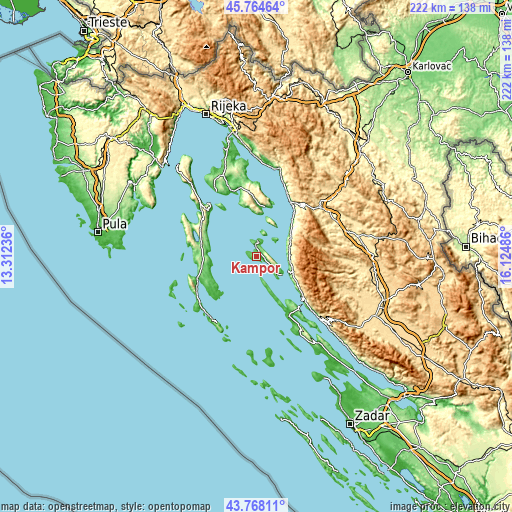 Topographic map of Kampor