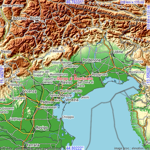 Topographic map of Gorgo al Monticano