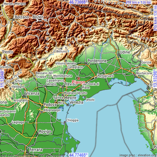 Topographic map of Piavon