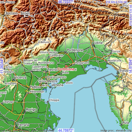 Topographic map of Corbolone