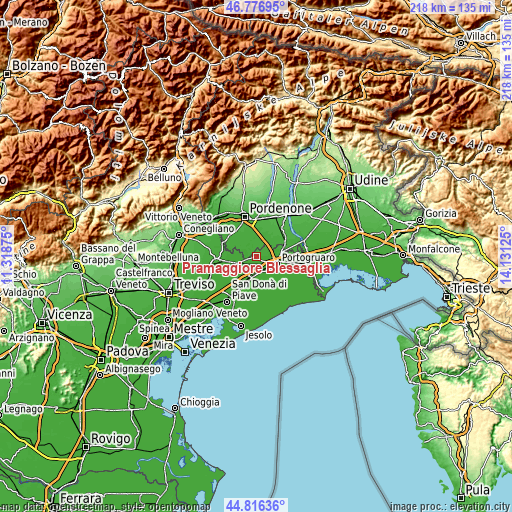 Topographic map of Pramaggiore Blessaglia