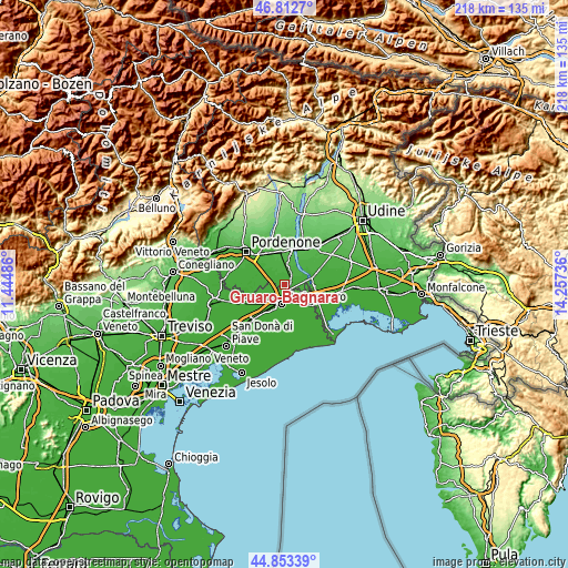 Topographic map of Gruaro-Bagnara