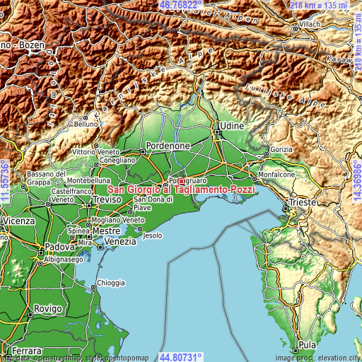 Topographic map of San Giorgio al Tagliamento-Pozzi