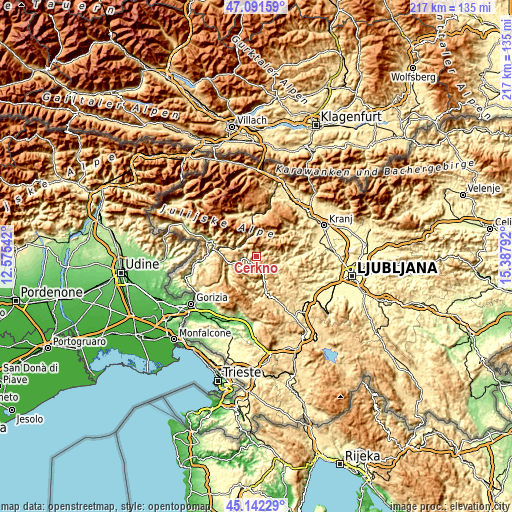 Topographic map of Cerkno