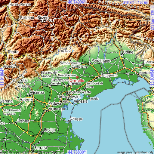 Topographic map of Ormelle