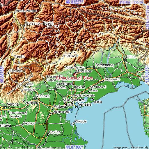 Topographic map of Santa Lucia di Piave