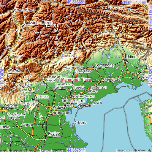 Topographic map of Mareno di Piave