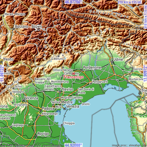 Topographic map of Francenigo