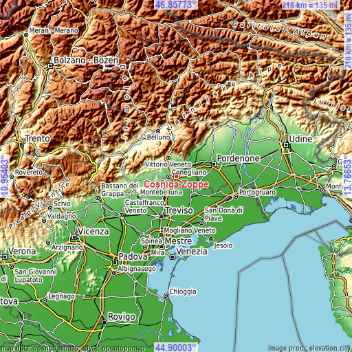 Topographic map of Cosniga-Zoppè