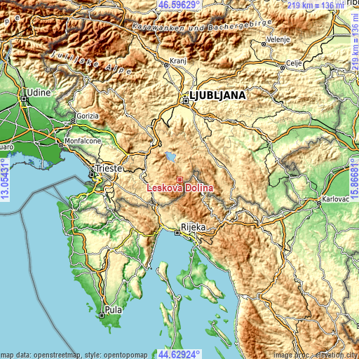 Topographic map of Leskova Dolina