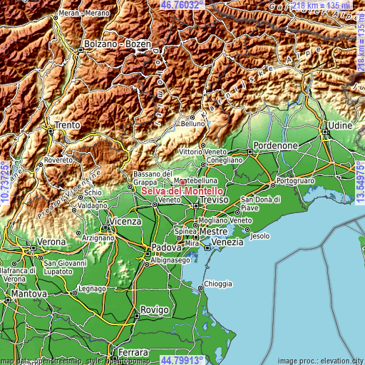 Topographic map of Selva del Montello