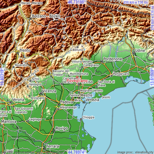 Topographic map of Povegliano