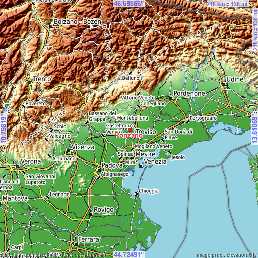 Topographic map of Ponzano