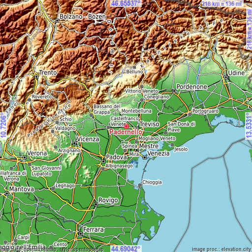 Topographic map of Padernello
