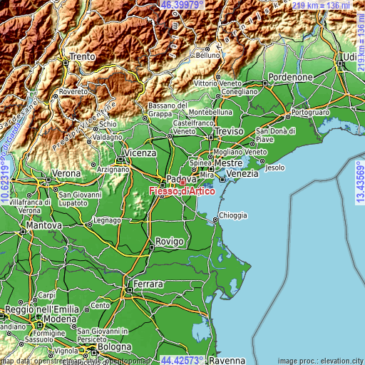 Topographic map of Fiesso d'Artico