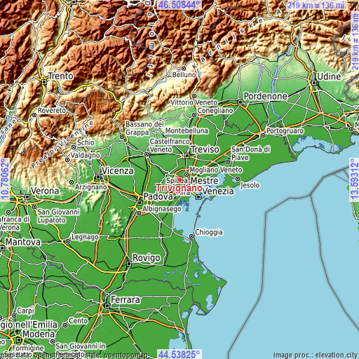 Topographic map of Trivignano