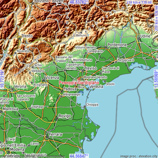 Topographic map of Peseggia-Gardigiano