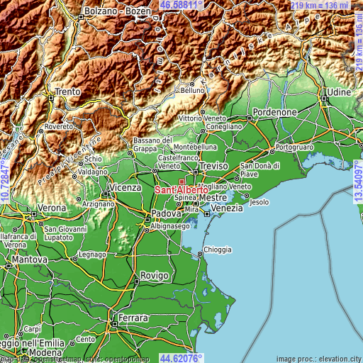 Topographic map of Sant'Alberto