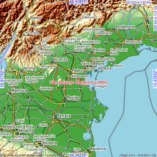 Topographic map of Campolongo Maggiore Liettoli