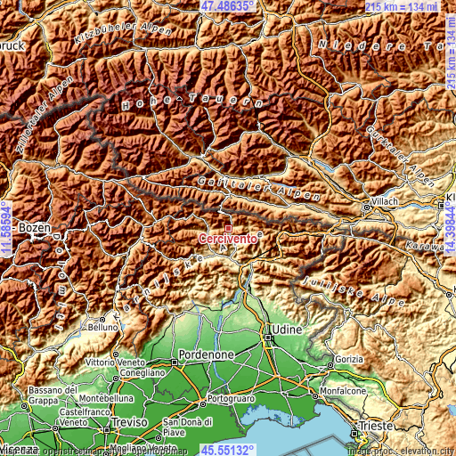 Topographic map of Cercivento