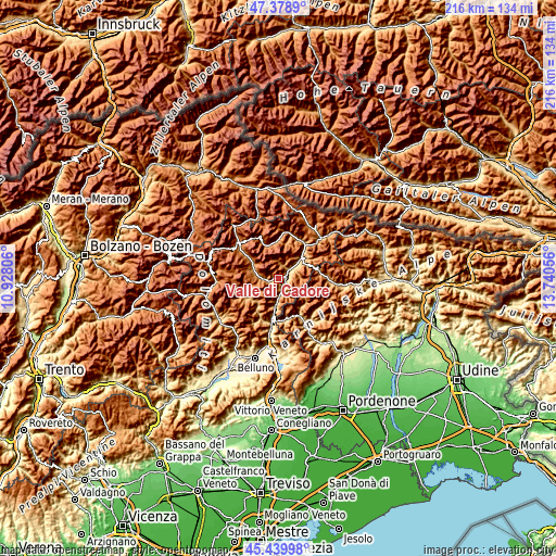 Topographic map of Valle di Cadore