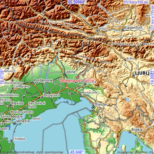 Topographic map of Dolegna del Collio