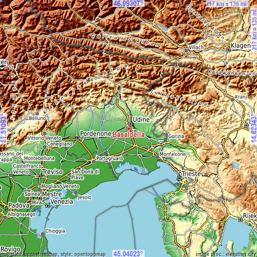Topographic map of Basaldella