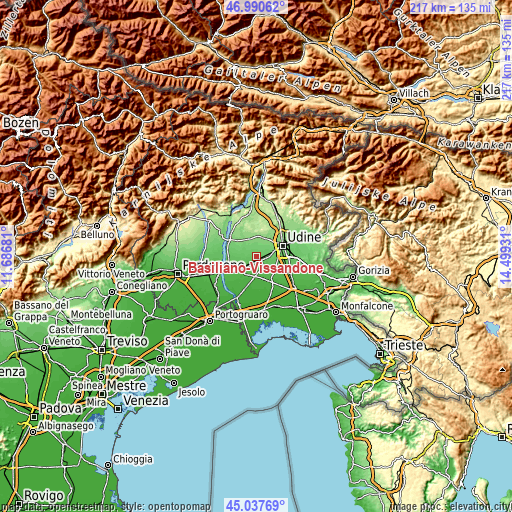 Topographic map of Basiliano-Vissandone