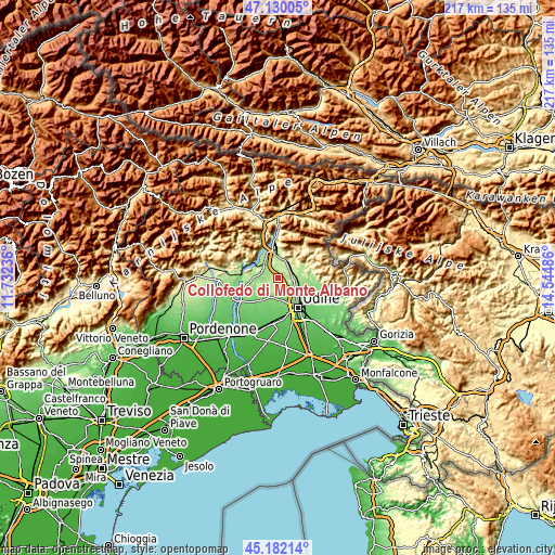 Topographic map of Colloredo di Monte Albano